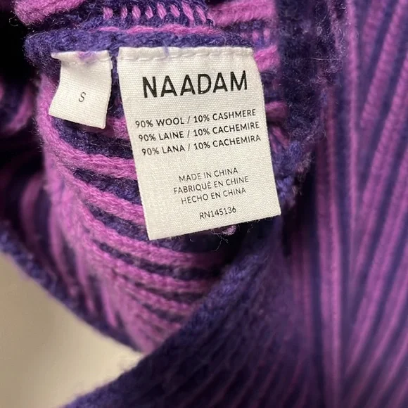 NAADAM Purple Two Tone Turtleneck High/Low Sweater, Wool/Cashmere Blend, Size S - Picture 10 of 10